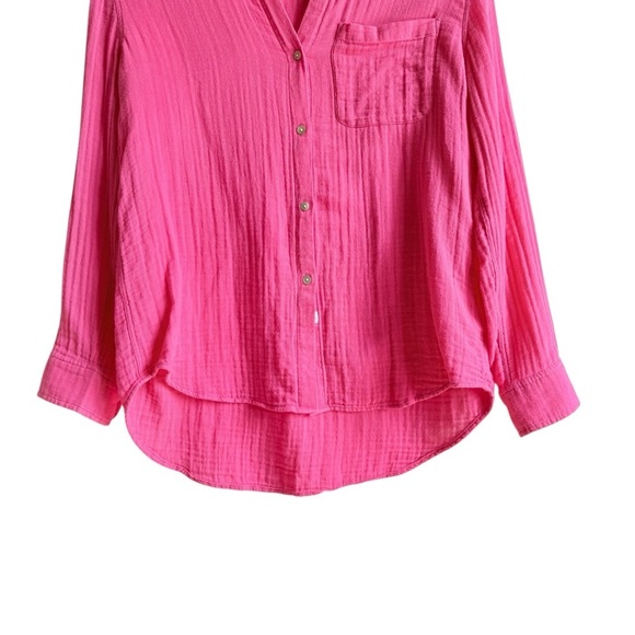 Rails Ellis Shirt XS Hibiscus Pink Button Down Top Gauze Cotton - Picture 9 of 15